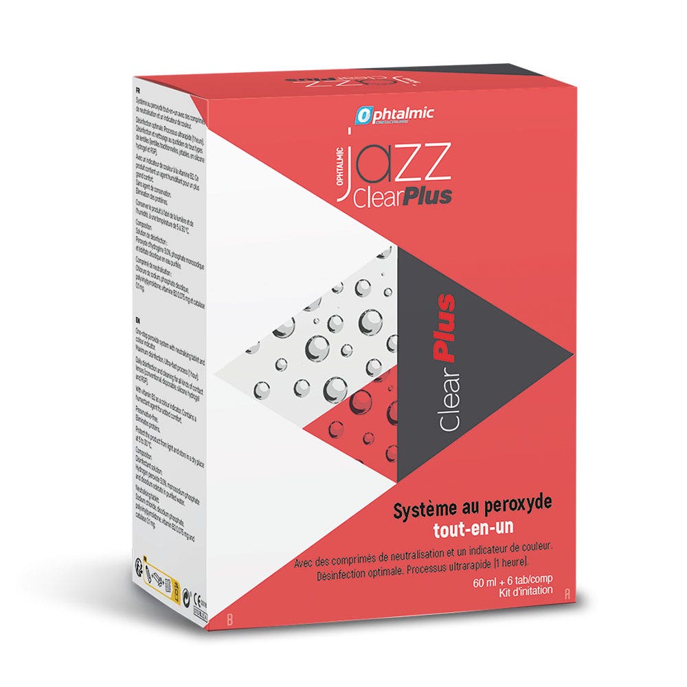 Ophtalmic ClearPlus Jazz soluzione ossidante per lenti morbide e rigide 60 ml + 6 compresse
