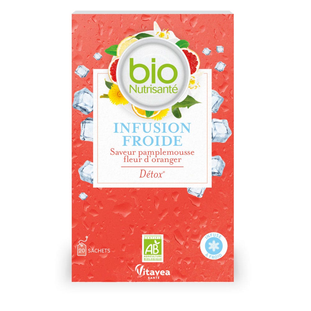 Vitavea Santé BioNutrisanté Infusion Froide Saveur Pamplemousse Fleur d'oranger Détox 20 bustine