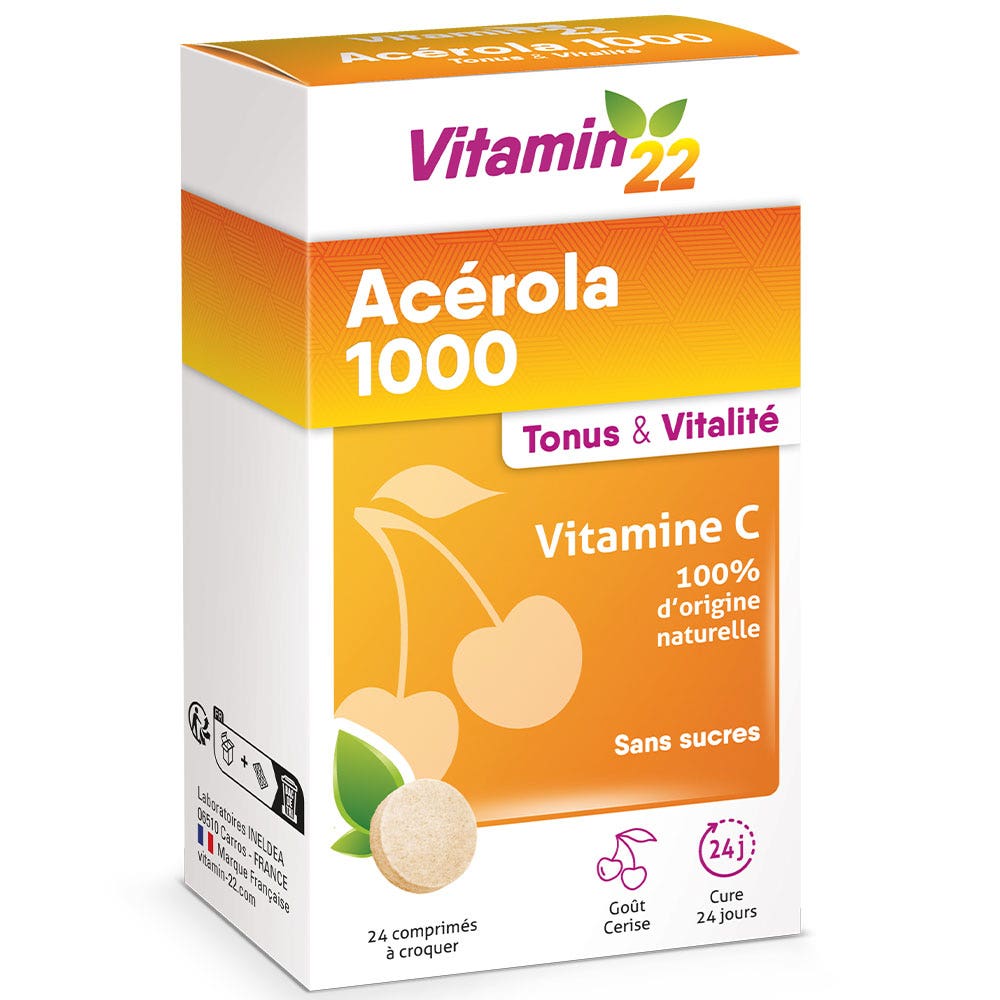 Vitamin'22 Acerola 1000 Vitamina C naturale 24 compresse masticabili