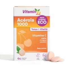 Vitamin22 Acerola 1000 Vitamina C naturale 64 compresse masticabili