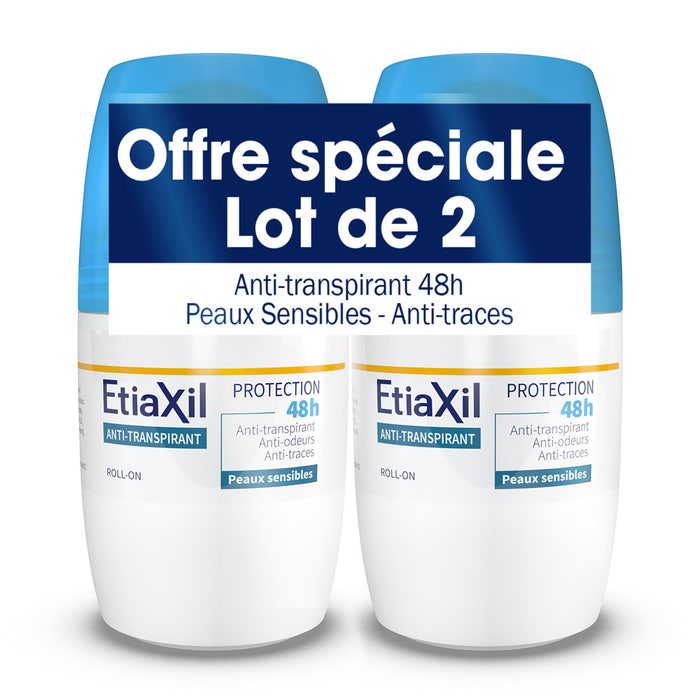 Etiaxil Anti-traspirante Deodorante Roll-On 48h Protect Traspirazione moderata Pelle Sensibile 2x50ml