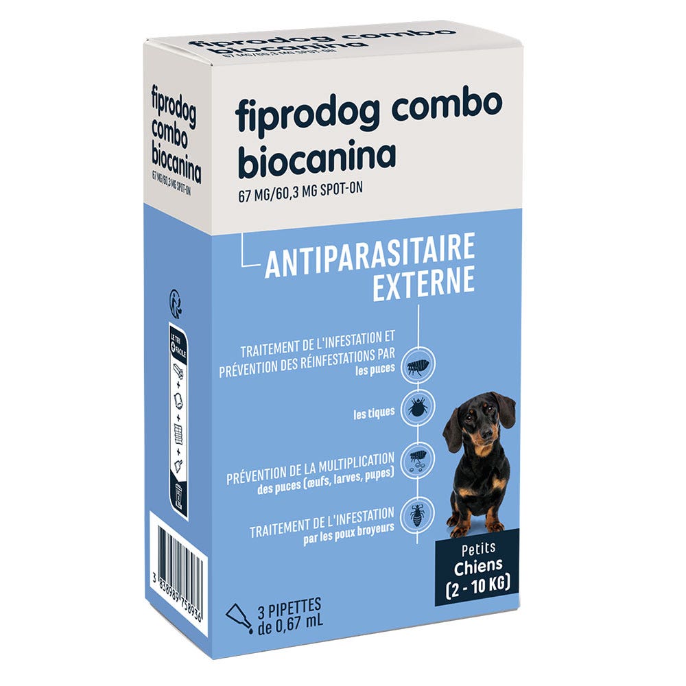 Biocanina Antiparassitario esterno oluzione Spot-On per cani piccoli da 2 a 10 kg combo fiprodog 3 pipette
