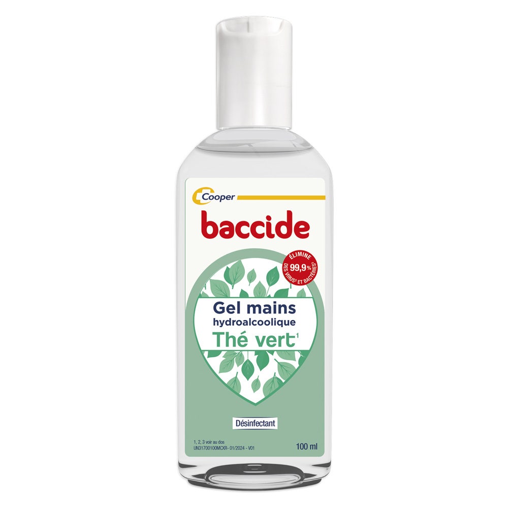 Baccide Gel Mains Désinfectant Hydroalcoolique Thé Vert Peaux sensibles 100ml