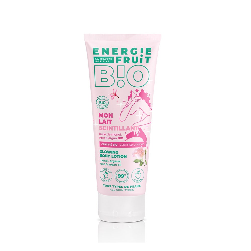 Energie Fruit Latte corpo bio scintillante all'olio di Monoi, rosa e argan 200 ml