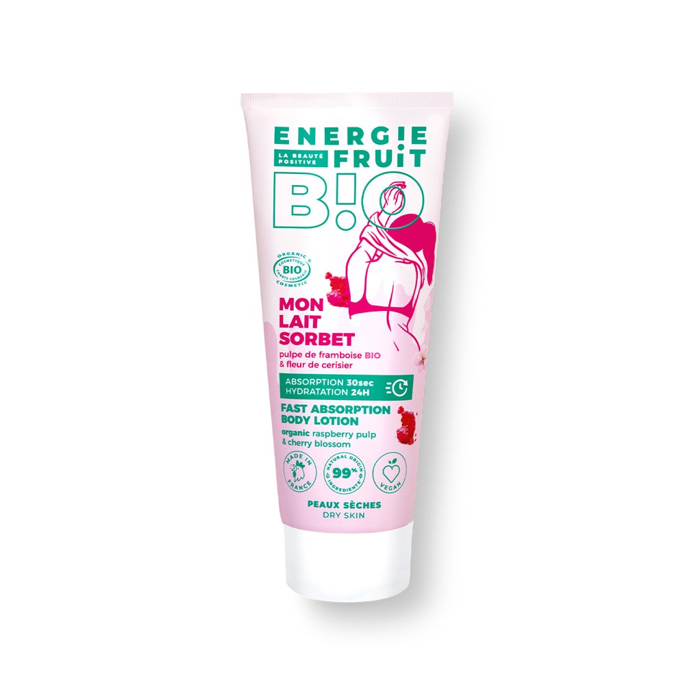 Energie Fruit Latte sorbetto biologico con polpa di lamponi e fiori di ciliegio per pelle secca 200 ml
