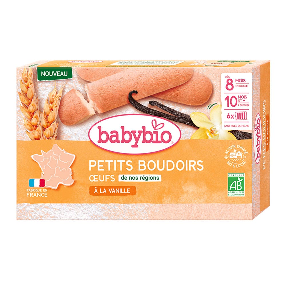 Babybio Biscotti bio alla vaniglia per bebè dai 8 mesi in pappa e dai 10 mesi da sgranocchiare 6 bustine da 4