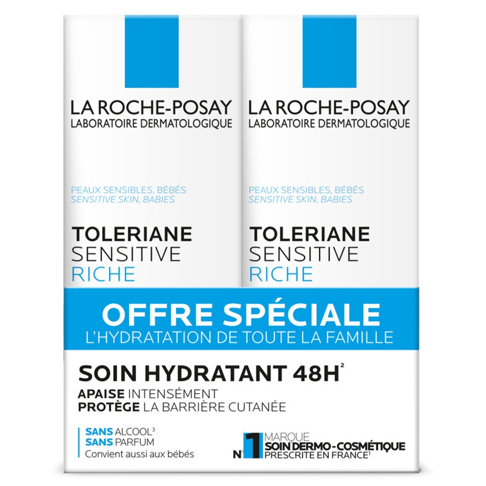 La Roche-Posay Toleriane Crema viso idratante lenitiva ricca per pelli sensibili 2 x 40 ml