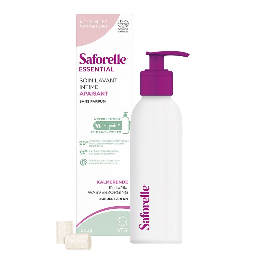 Saforelle Gli indispensabili Starter Kit detergente intimo lenitivo da ricostituire 1 flacone in alluminio + 2 bastoncini da diluire