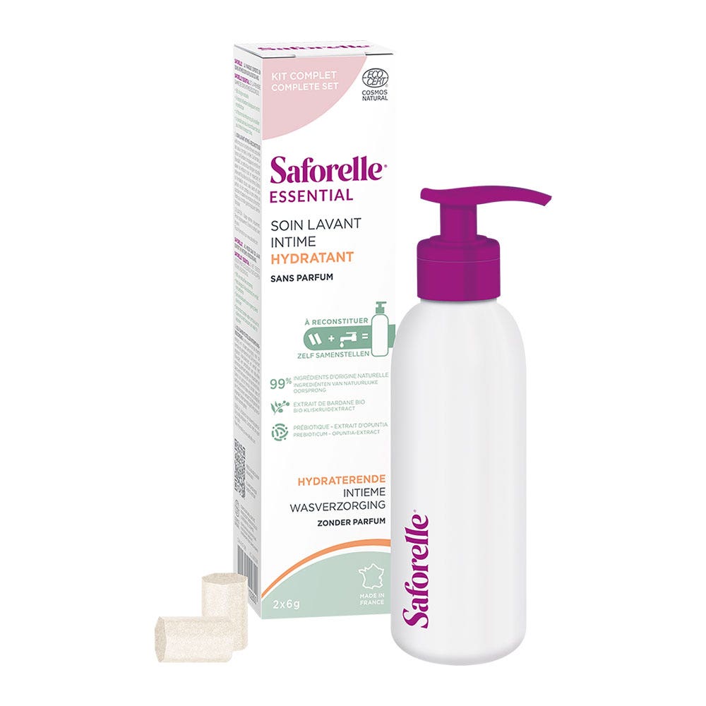 Saforelle Gli indispensabili Starter Kit detergente intimo idratante da ricostituire 1 flacone in alluminio + 2 bastoncini da diluire
