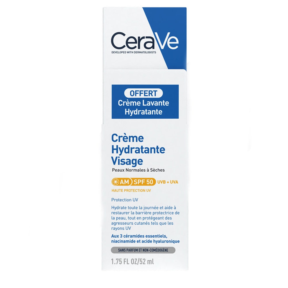 Cerave Crema viso idratante SPF50 52ml + Crema detergente 20ml per pelli da normali a molto secche