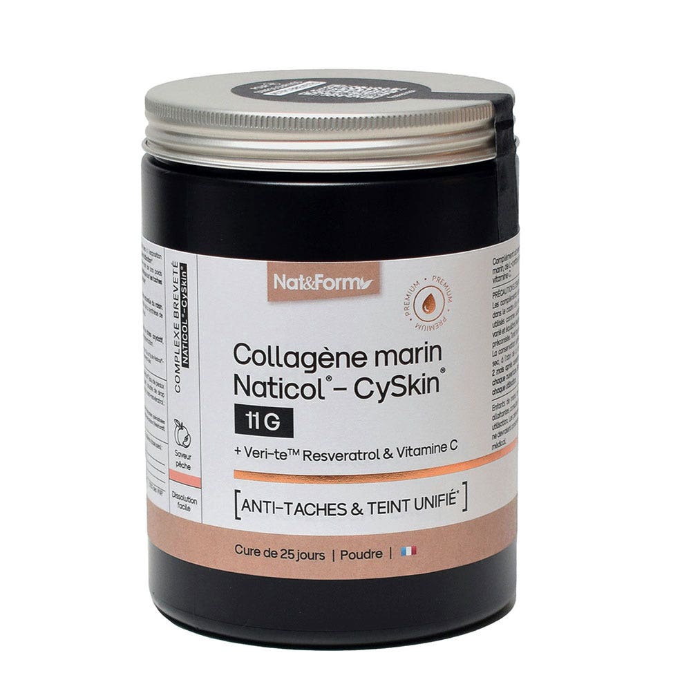 Nat&Form Collagene marino Naticol CySkin 11g Anti-macchie e colorito unificato Sapore di pesca 365g
