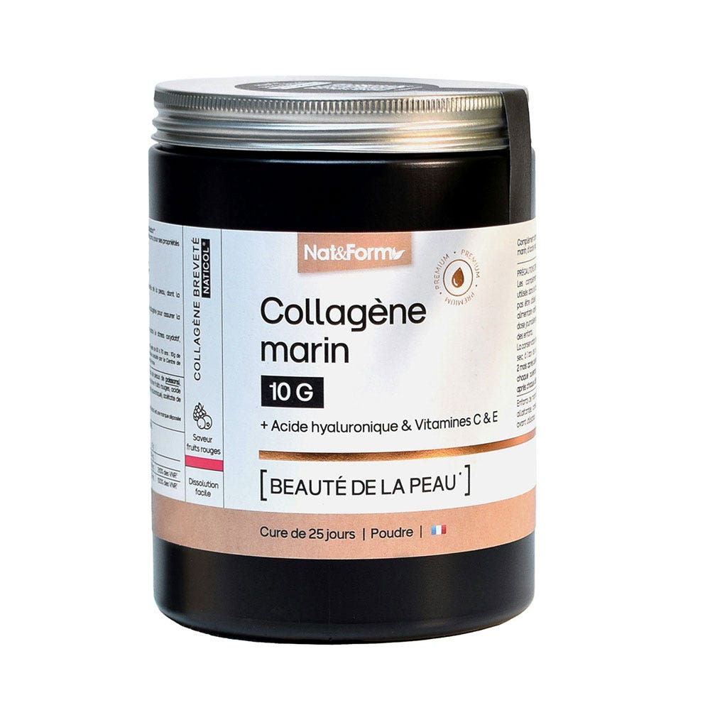 Nat&Form Collagene marino 10g Bellezza della pelle Aroma di Frutta Rossa 315g