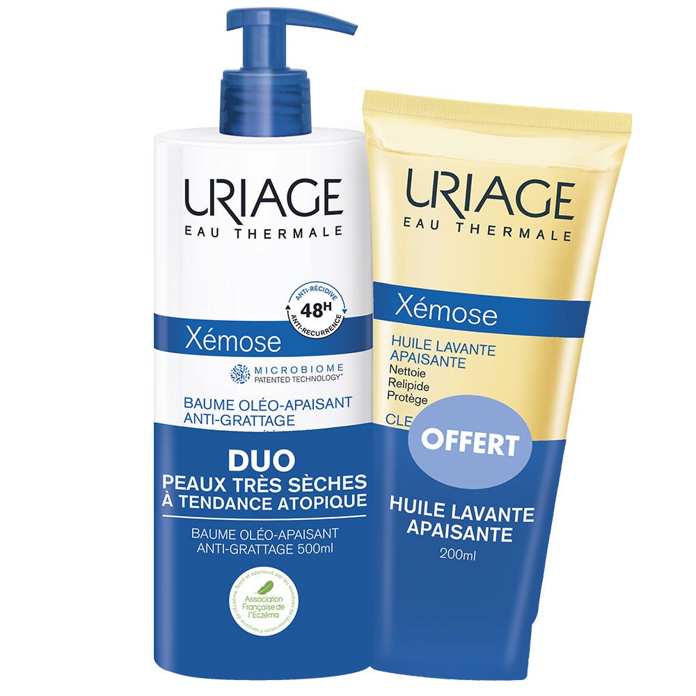 Uriage Xemose Balsamo oleo-lenitivo 500ml + Olio detergente 200ml Secchezza grave Pelle atopica