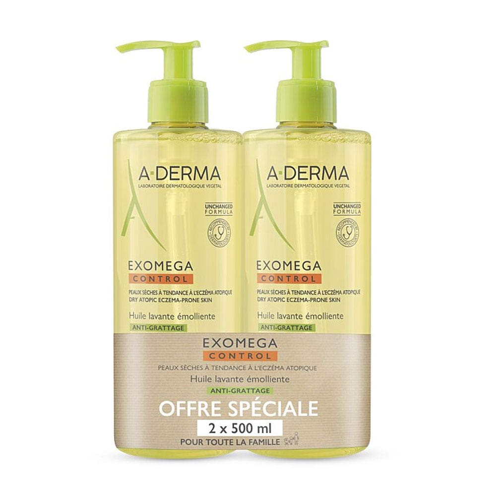 A-Derma Exomega Control Olio Detergente Emolliente Anti-Grattage 2x500ml