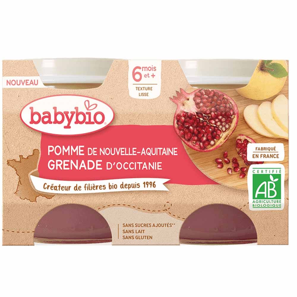 Babybio Mela della Nouvelle-Aquitaine e Melograno dei vasi dell'Occitanie Da 6 mesi 2x130 g