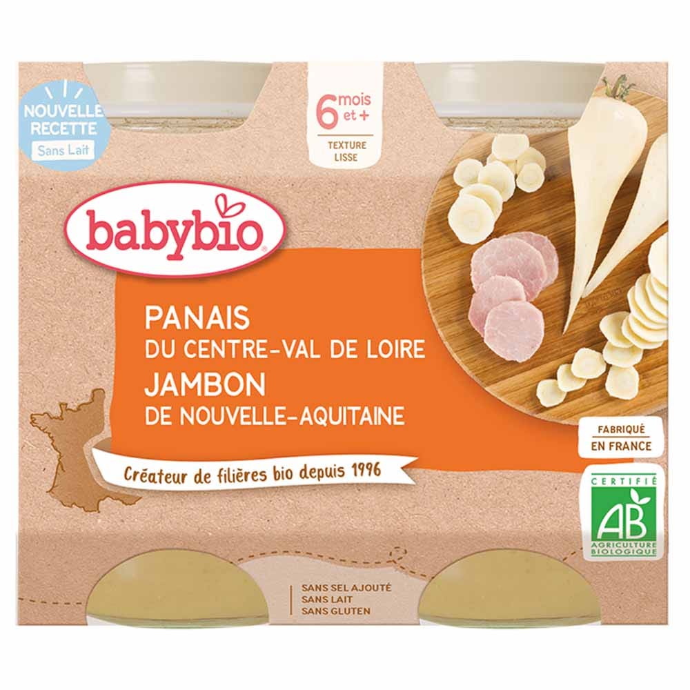 Babybio Confezione da 6 mesi di pasti a base di pastinaca e prosciutto 2x200g