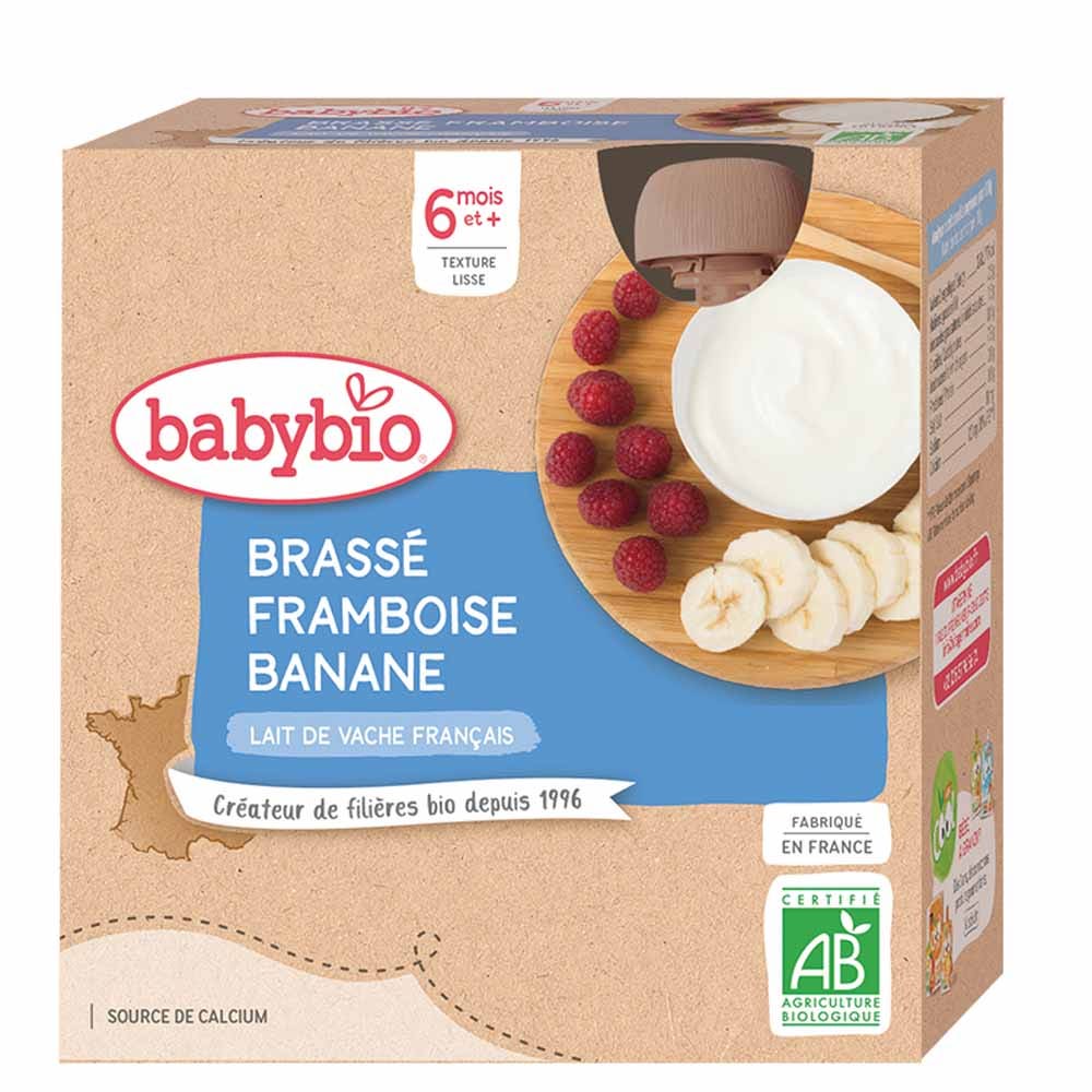 Babybio 6 mesi Bottiglia da bere biologica al lampone e alla banana 4x85g