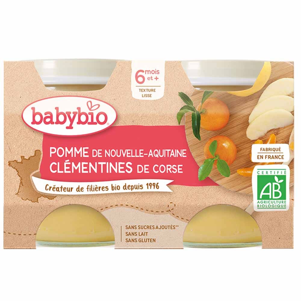 Babybio Vasetti di frutta con mele e clementine Da 6 mesi 2x130g