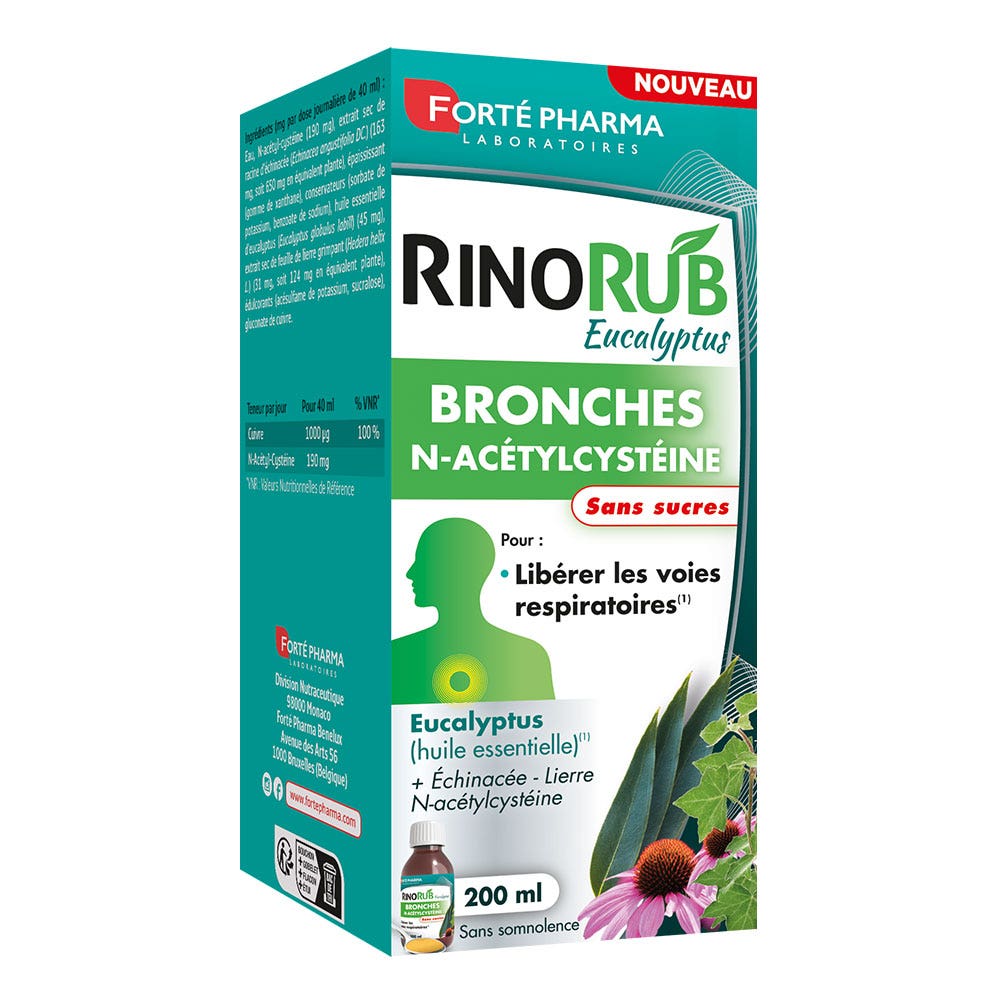 Forté Pharma RinoRub Soluzione eucalipto per le vie respiratorie con N-acetilcisteina 200 ml
