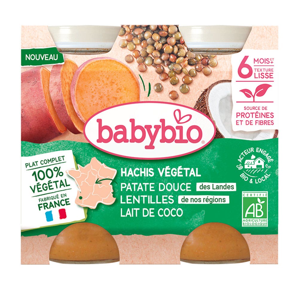 Babybio 100% Vegetale plat completo bio a partire da 6 mesi texture liscia 2 x 200 g
