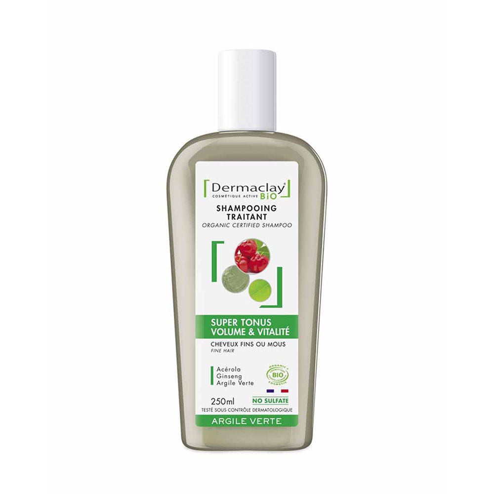 Dermaclay Shampoo trattante biologico Argilla verde tonificante per Capelli fini 250ml