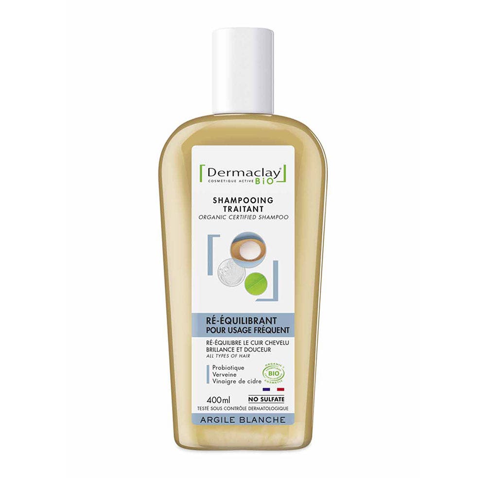 Dermaclay Shampoing BIO Probiotique pour Usage Fréquent Argilla Blanc 400 ml