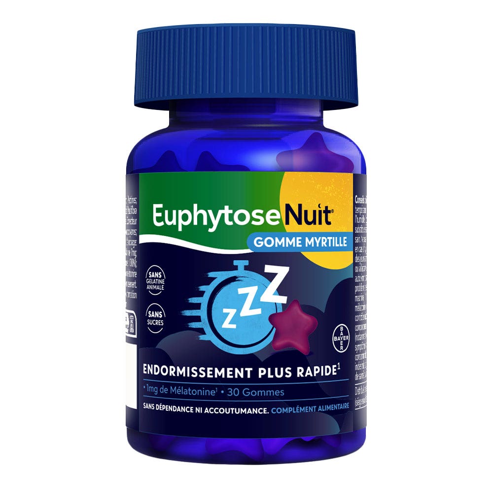 Bayer Euphytose Notte 1 mg di melatonina Goût Myrtille 30 gomme