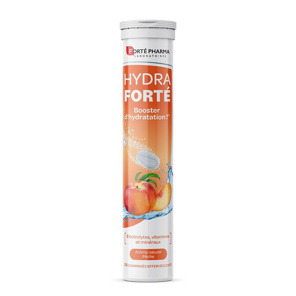 Forté Pharma Hydra Forté **Booster di idratazione** Aroma naturale di pesca 24 compresse effervescenti