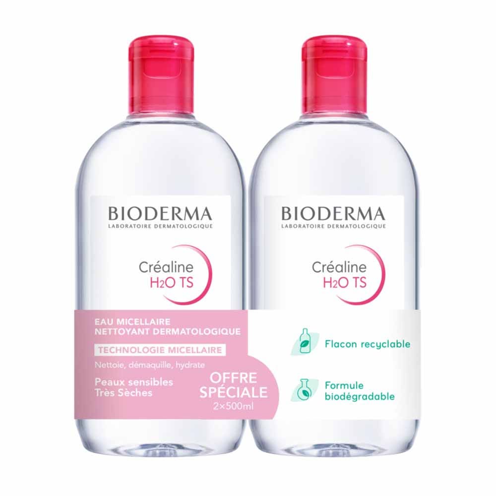 Bioderma Crealine Acqua micellare H2O TS pelle sensibile, da secca a molto secca 2x500ml