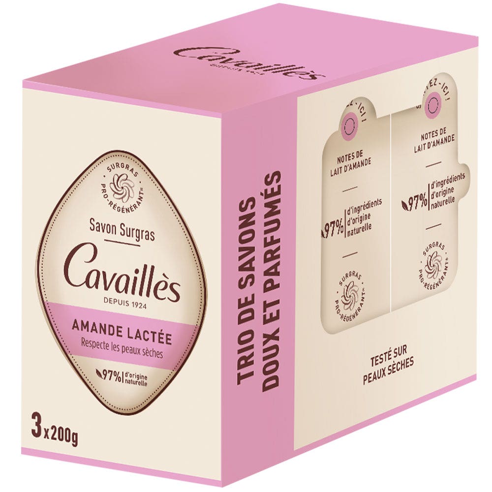 Cavaillès Surgras Pro-rigenerante Sapone di Mandorla al Latte 3x200g