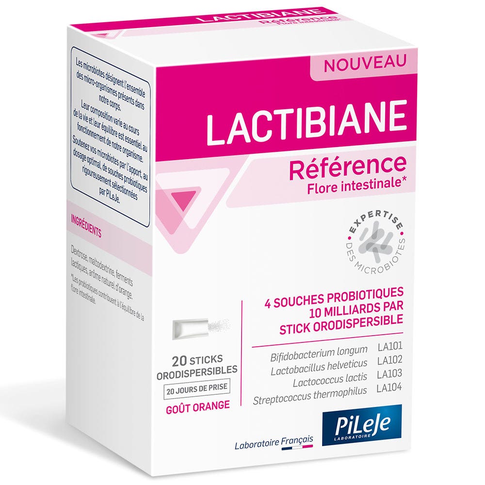 Pileje Lactibiane Flora intestinale di riferimento Gusto arancione 20 Bastoncini orodispersibili
