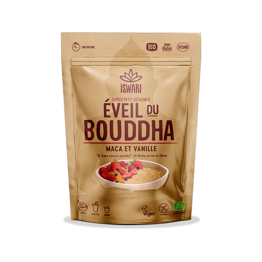 Iswari Eveil du Bouddha Maca vaniglia bio bio e gustosa miscela per colazione 360 g