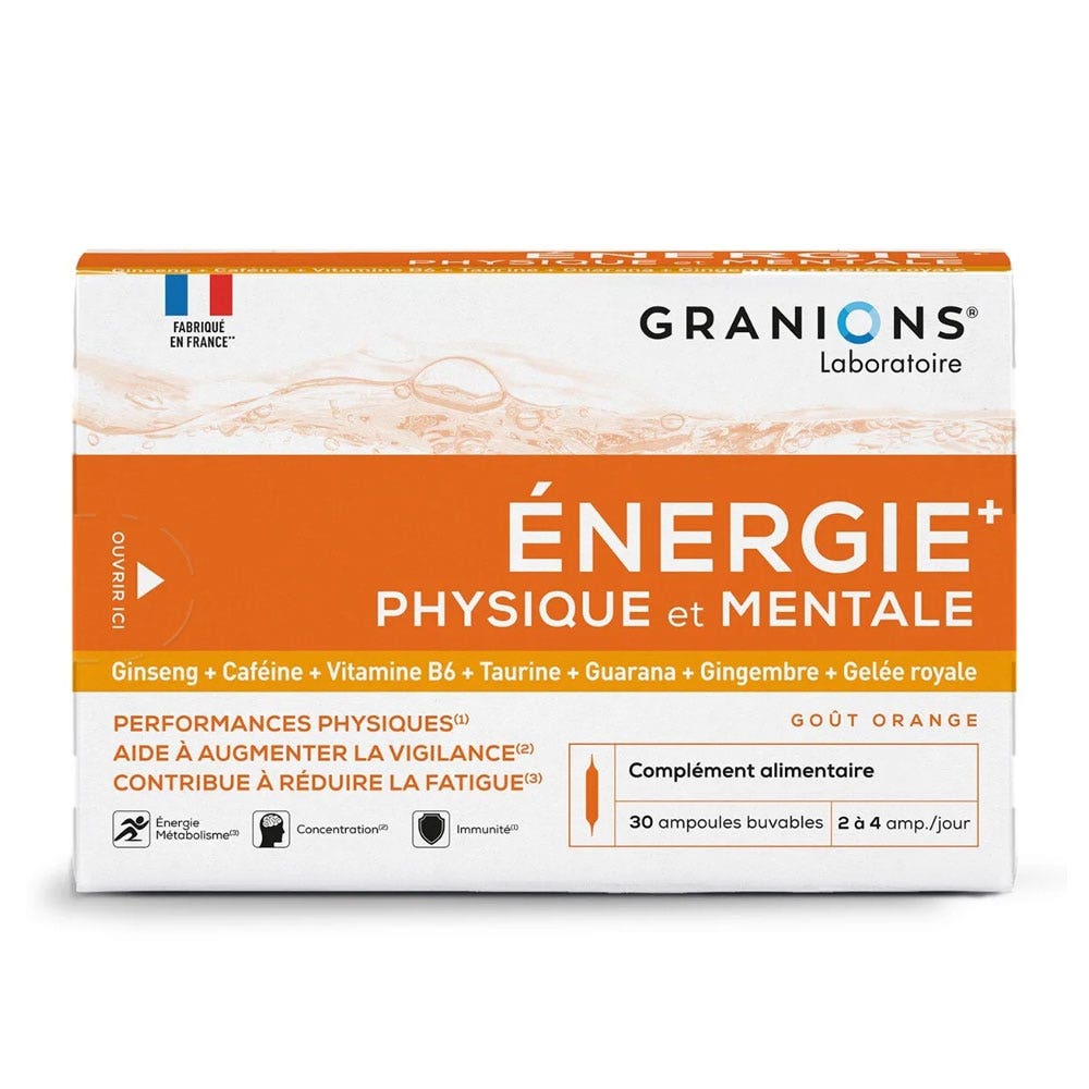 Granions Energia+ Fisica e mentale Gusto arancione 30 Ampolle bevibili
