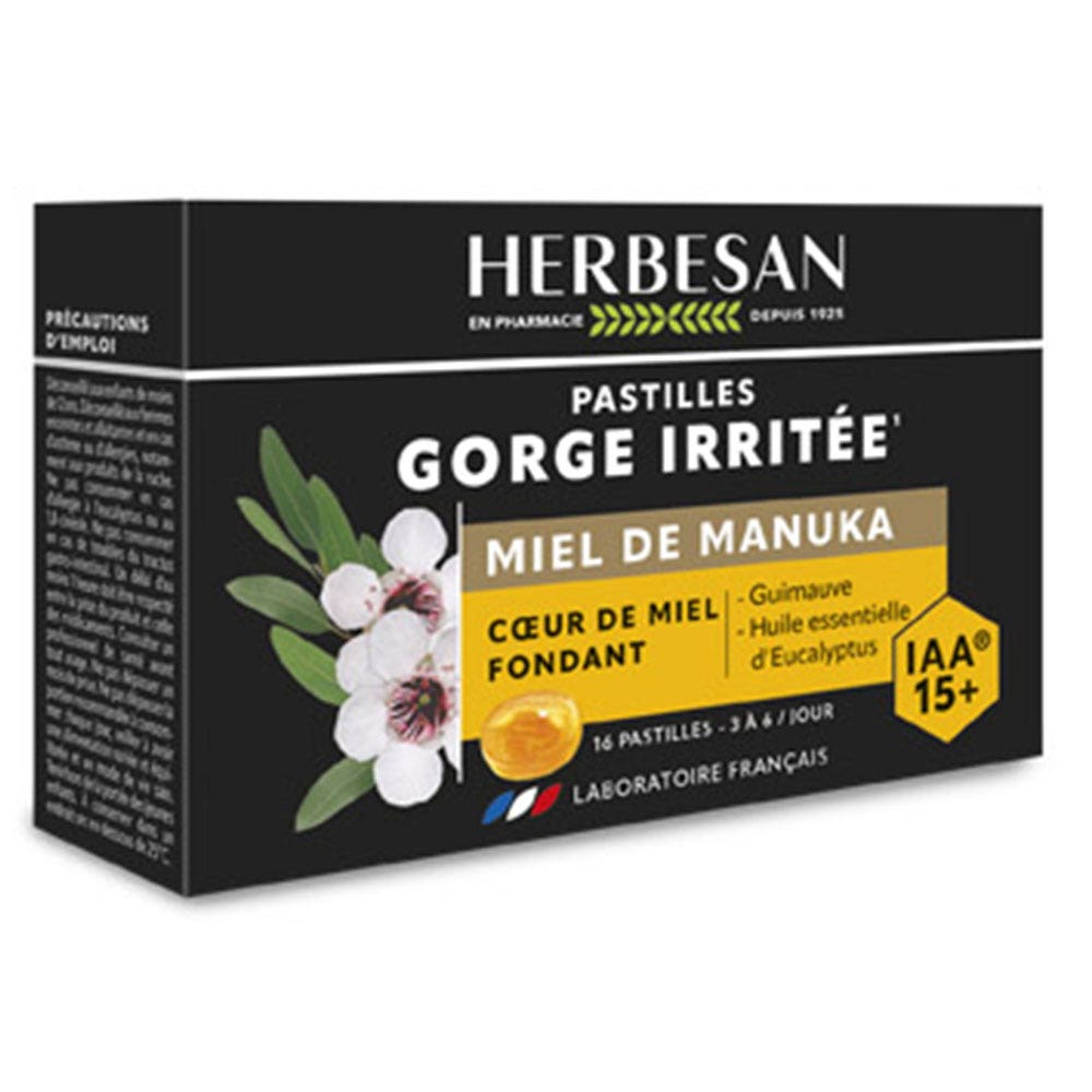 Herbesan Pastiglie gola irritata miele di Manuka 16 compresse