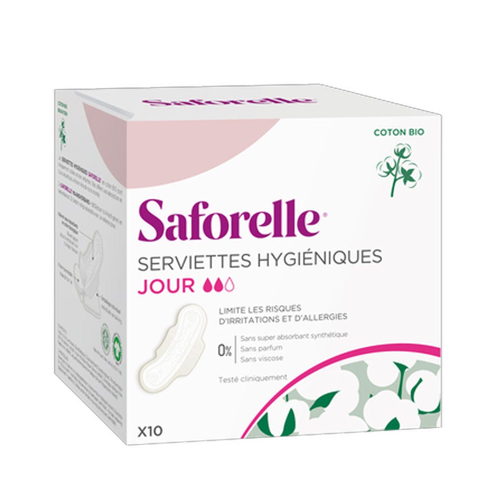 Saforelle Asciugamani igienici da giorno con ali in cotone Bio x10