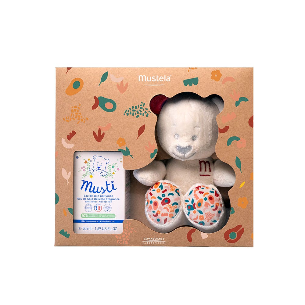 Mustela Set misto Musti Acqua Profumata 50 ml e il suo giocattolo di peluche