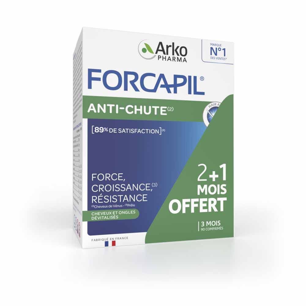 Arkopharma Forcapil Anticaduta 2 + 1 mese gratis Cheveux et Ongles Dévitalisés 90 Compresse