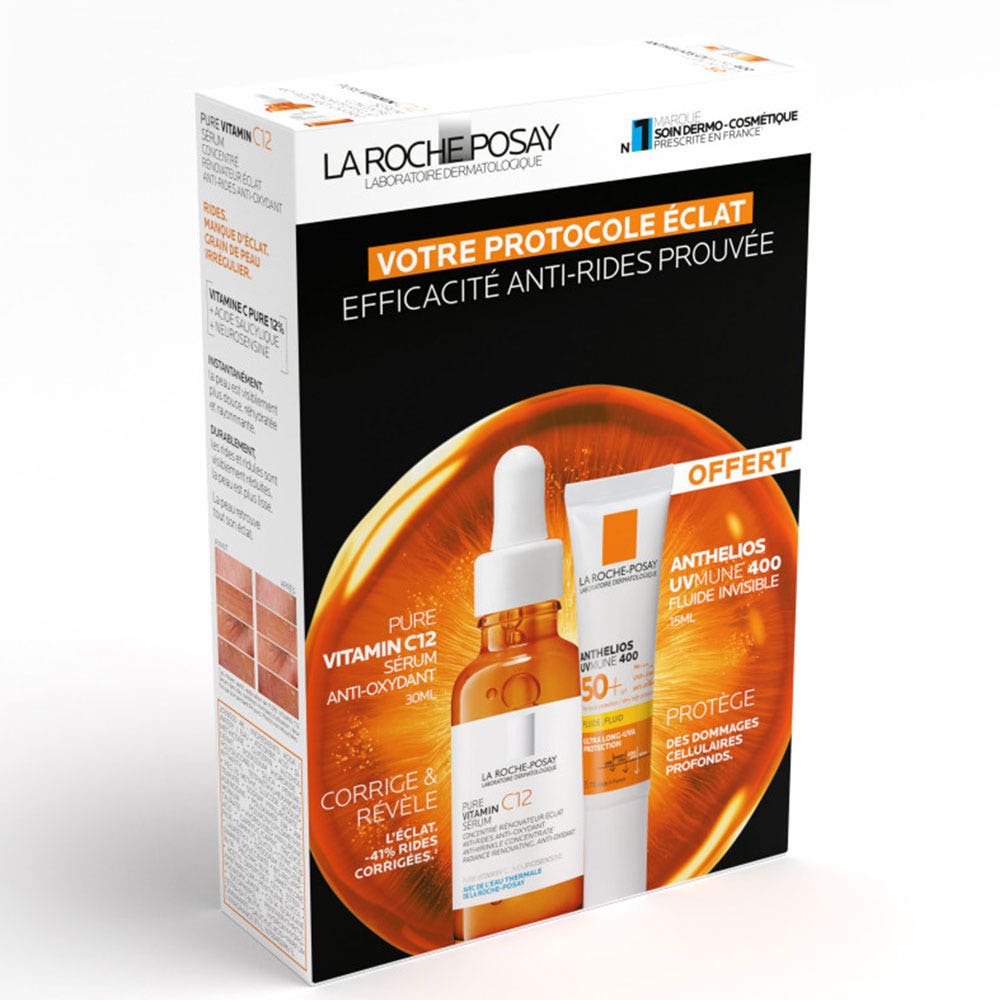 La Roche-Posay Toleriane Siero Viso Antirughe C12 + Cofanetto Regalo Anthelios Solare SPF50+ 45ml