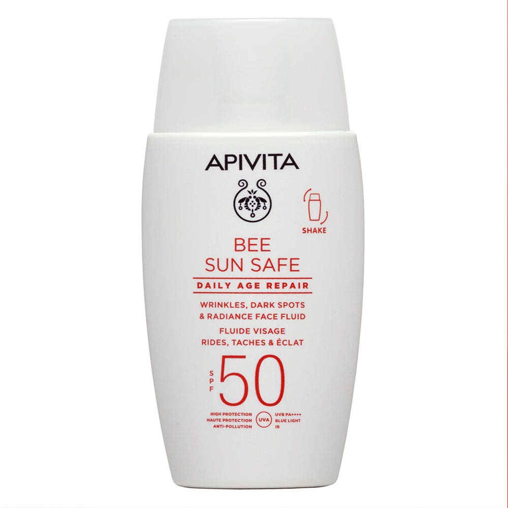 Apivita Bee Sun Safe Fluido viso riparazione quotidiana rughe macchie luminosità SPF50 50 ml