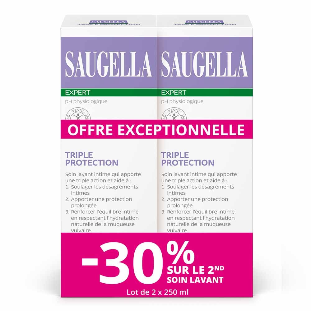 Saugella Gel detergente intimo tripla protezione tripla azione per fastidi intimi 2 x 250 ml