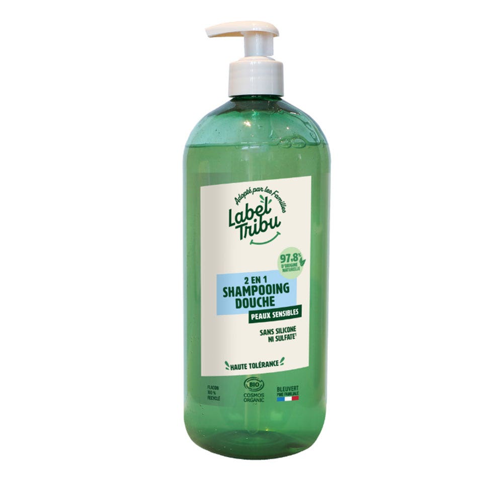 Label Tribu Doccia Shampoo 2in1 per Pelle Sensibile Senza Profumo 1L