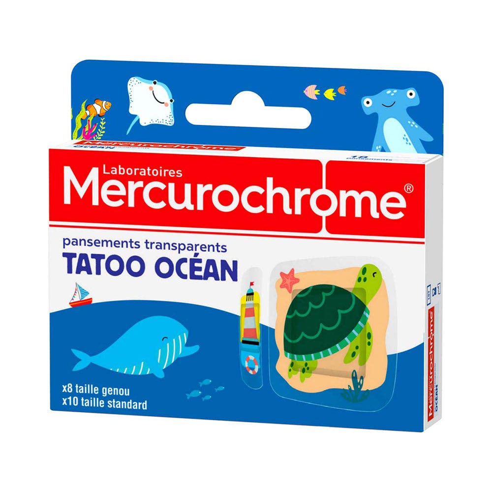 Mercurochrome cerotti trasparenti Tattoo Ocean 2 misure x18