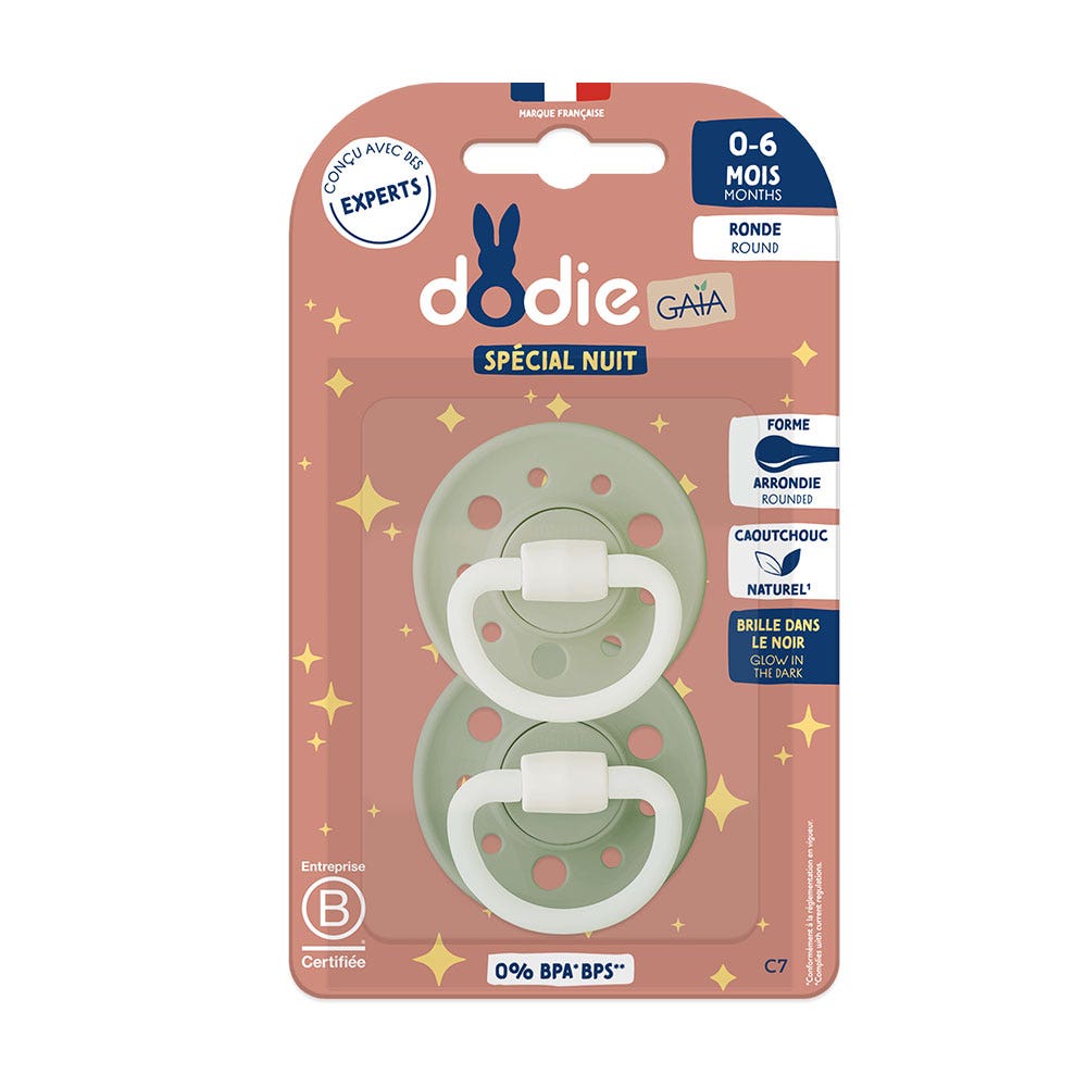 Dodie Gaia Sucettes Rondes Anatomiques Nuit da 0 a 6 mesi x2