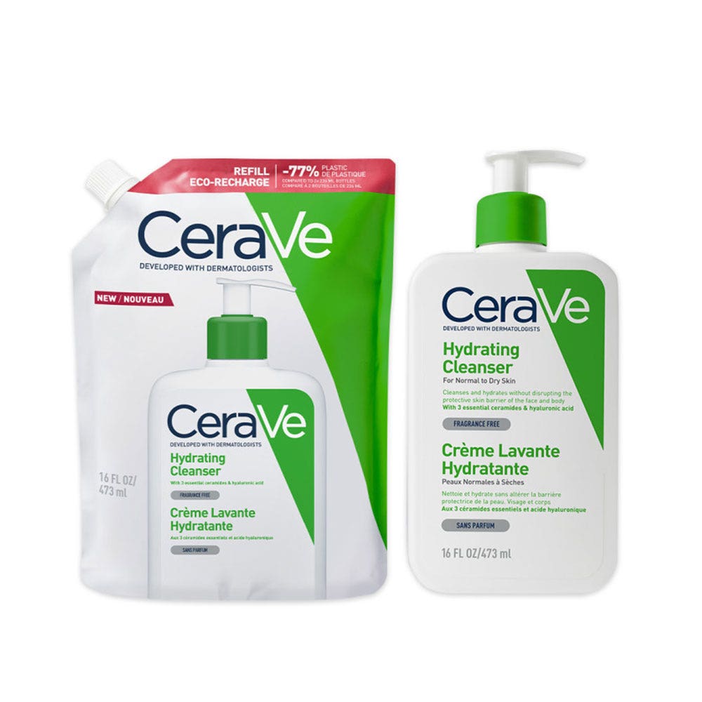 Cerave Detergente Corpo Crema lavante idratante viso e corpo + eco ricarica pelli normali a secche 2 x 473 ml