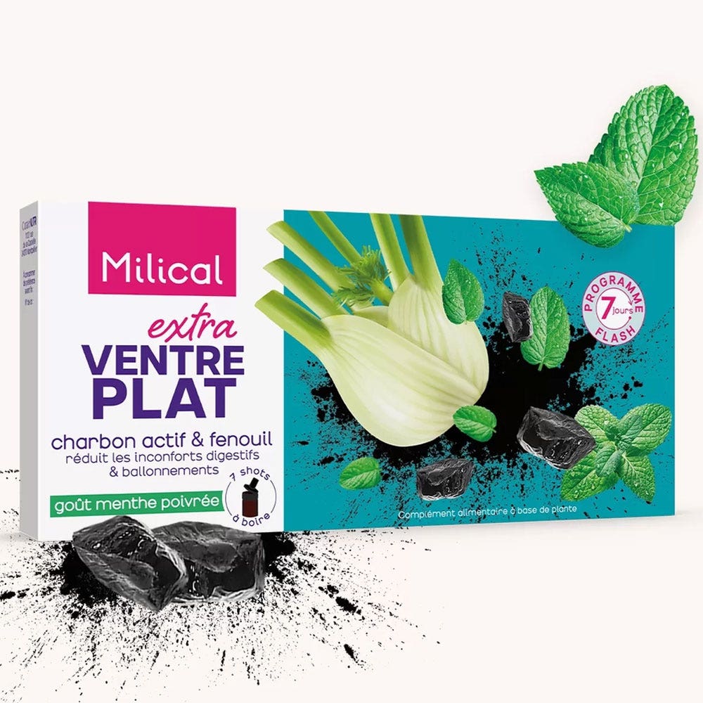 Milical Ventre piatto carbone attivo gusto menta piperita 7 dosi da 10 ml