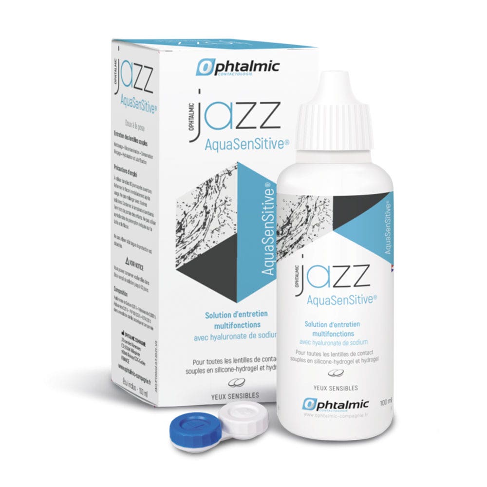 Ophtalmic AquaSensitive Soluzione multifunzione Jazz per tutti i tipi di lenti a contatto morbide 100 ml