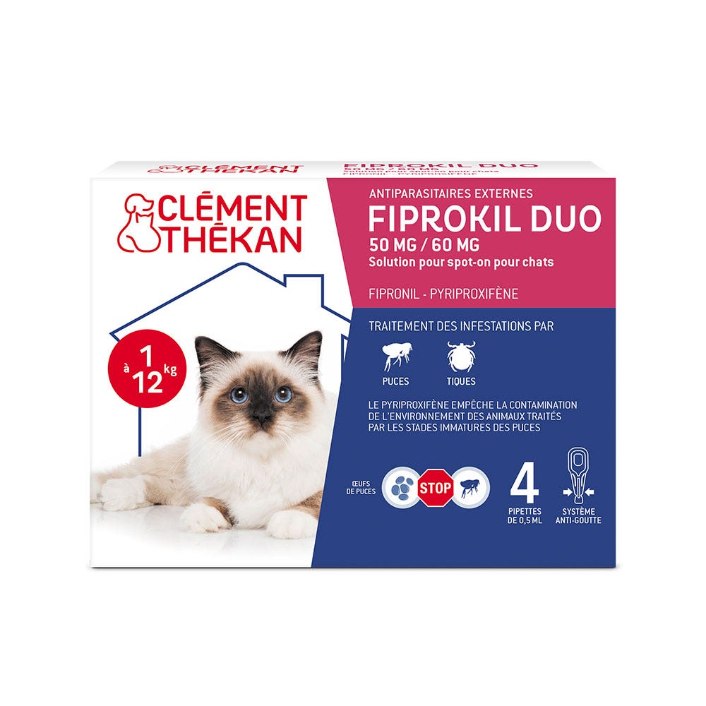 Clement-Thekan Fiprokil Duo antipulci e antizecche per gatti 1–6 kg 0.5 ml x 4 pipette