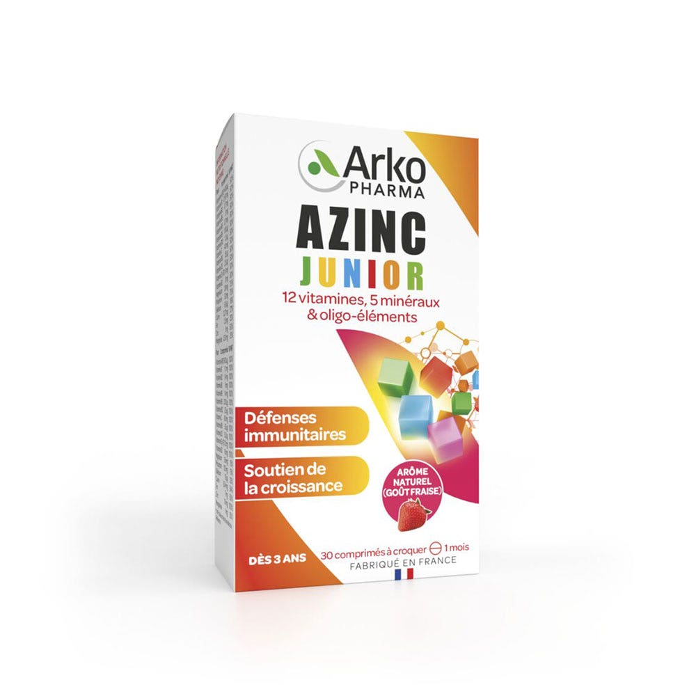 Arkopharma Azinc Vitamine C ed E, zinco gusto fragola Junior 30 compresse