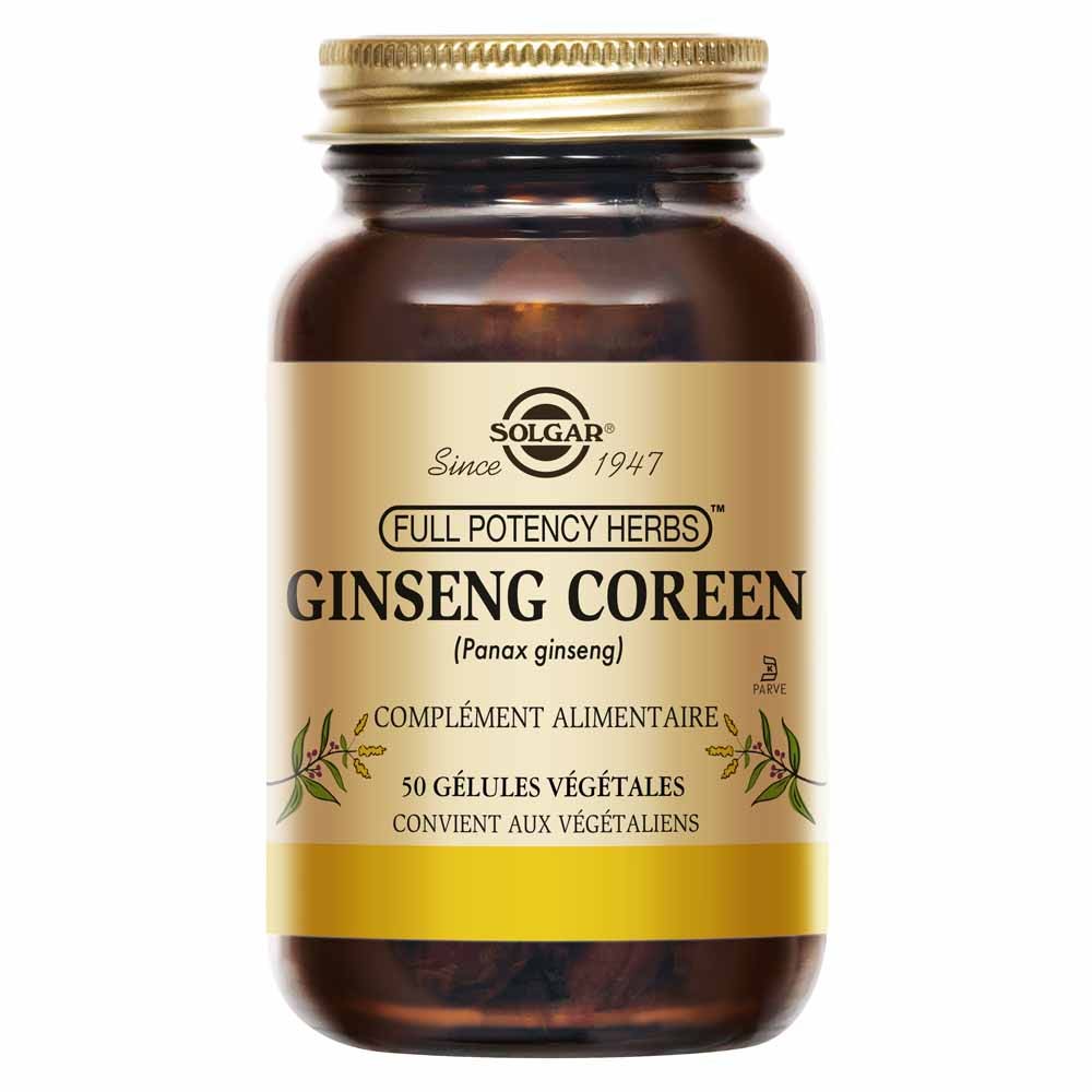 Solgar Ginseng coreano (Panax) per vitalità, energia e azione antiossidante 50 capsule vegetali