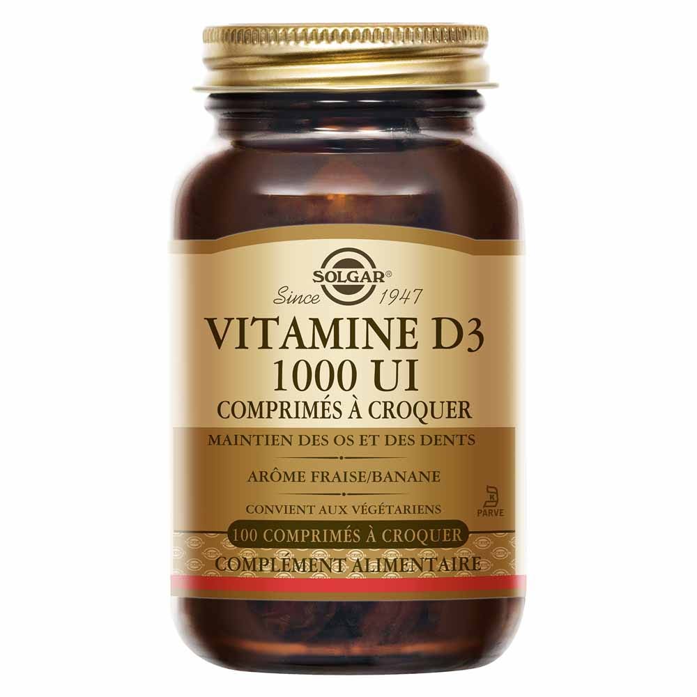Solgar Vitamine D3 1000 UI masticabili gusto fragola/banana per le difese immunitarie 100 compresse masticabili